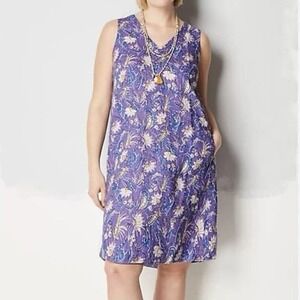 J. Jill Love Linen Women's Purple Sleeveless Printed Shift Dress- Size L
